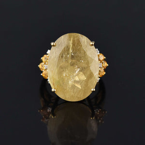 Vintage 15 CTW Rutilated Quartz Diamond Citrine Ring - Boylerpf