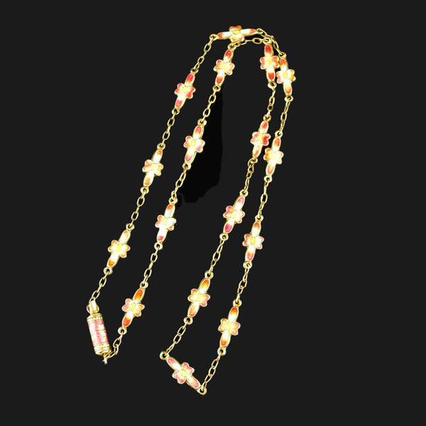 Orange Enamel Flower Chain Necklace - Boylerpf