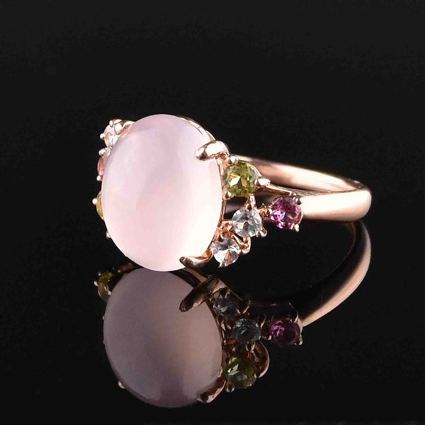 14K Rose Gold Pink Quartz Cabochon Ring, Sz 6.75 - Boylerpf