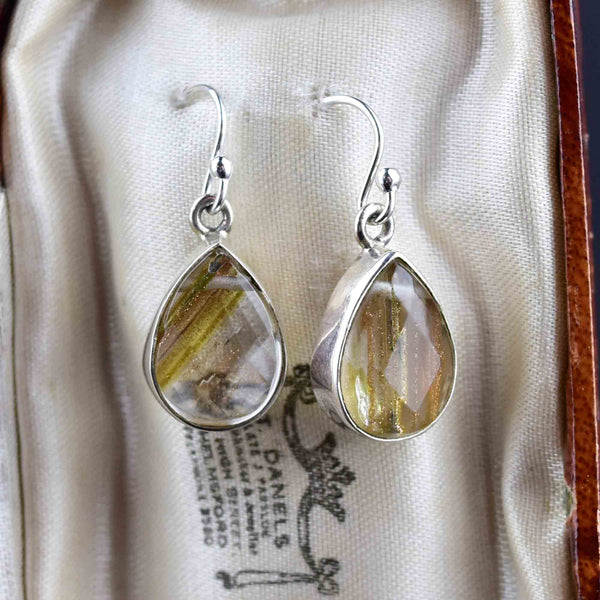 Silver Teardrop Rutilated Quartz Earrings - Boylerpf