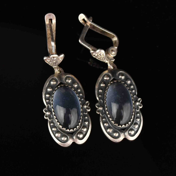 Vintage Moonstone Cabochon Silver Earrings - Boylerpf