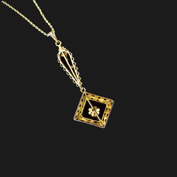 10K Gold Antique Diamond Lavalier Pendant Necklace - Boylerpf