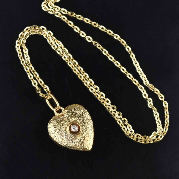 Vintage Diamond Textured Gold Heart Pendant Necklace - Boylerpf