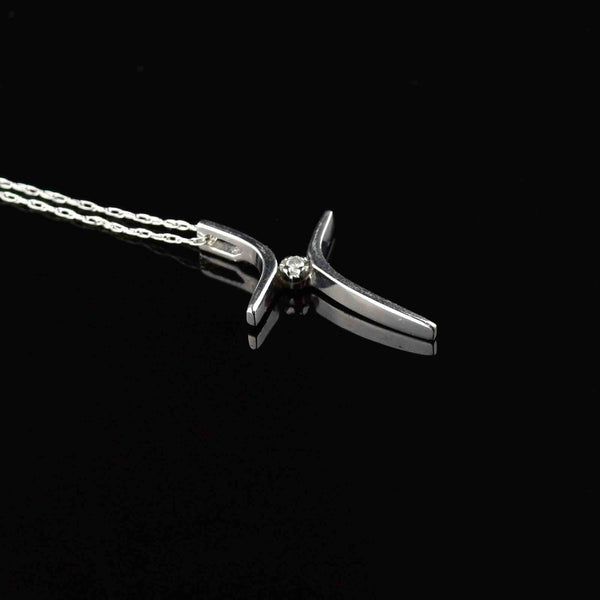 Vintage 10K White Gold Diamond Cross Necklace - Boylerpf