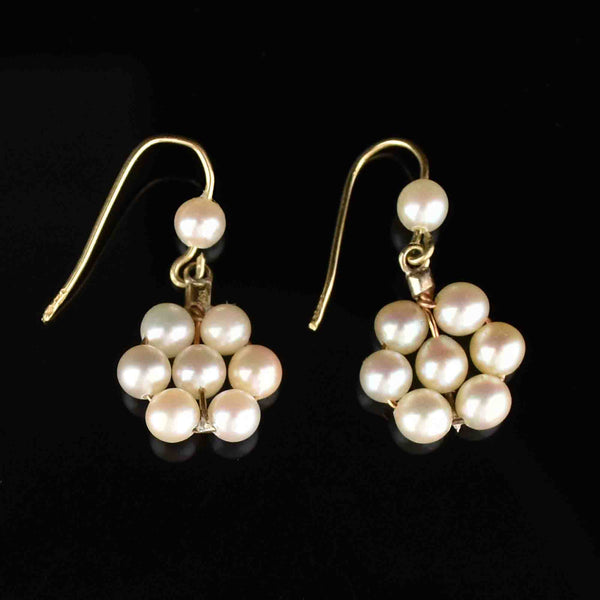 Vintage Gold Pearl Flower Cluster Dangle Earrings - Boylerpf