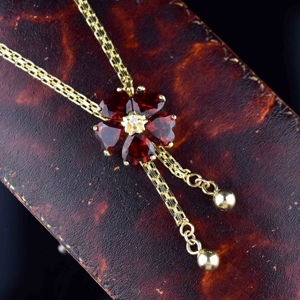 14K Gold Diamond Garnet Flower Necklace - Boylerpf