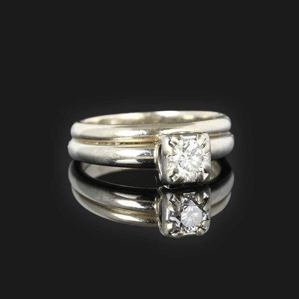 Diamond Solitaire Wedding Ring Set in 14K White Gold - Boylerpf