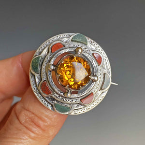 Antique Scottish Agate Cairngorm Citrine Brooch - Boylerpf