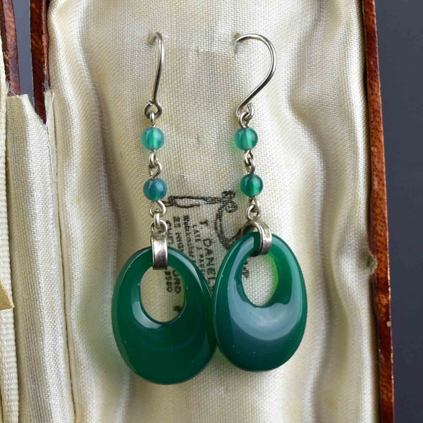 Vintage Silver Green Chrysoprase Earrings - Boylerpf