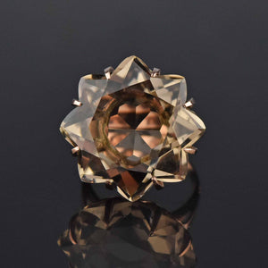 Specialty Cut 25 CTW Smoky Quartz Starburst 18K Gold Ring - Boylerpf