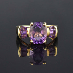 Oval Baguette Natural Amethyst 14K Gold Cocktail Ring - Boylerpf