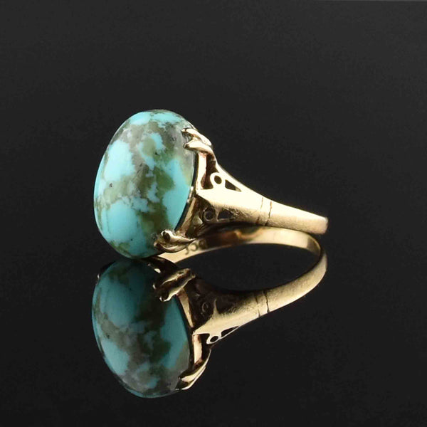 Vintage Turquoise Cabochon Gold Statement Ring - Boylerpf