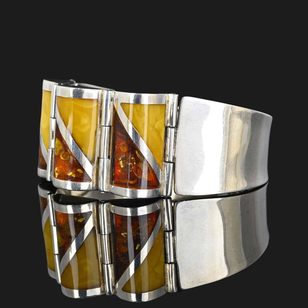 Modernist Butterscotch Baltic Amber Bracelet in Silver - Boylerpf
