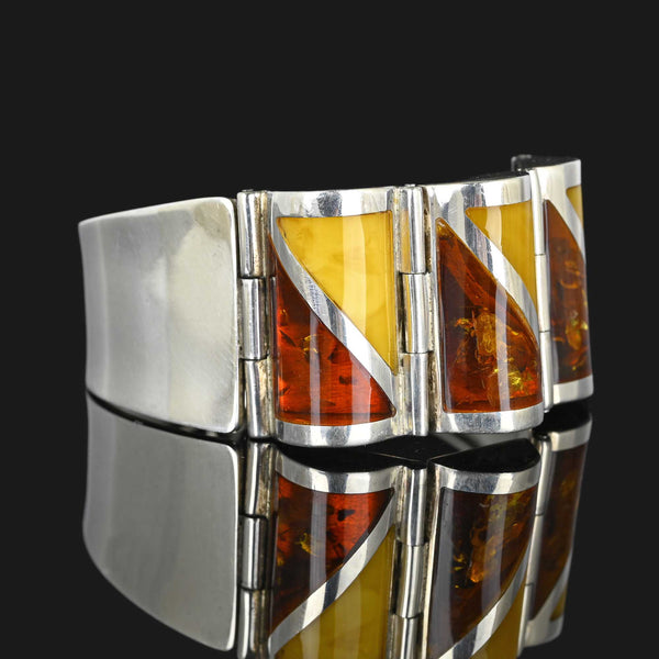 Modernist Butterscotch Baltic Amber Bracelet in Silver - Boylerpf