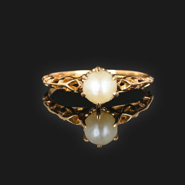 Vintage Gold Filigree Pearl Solitaire Ring - Boylerpf