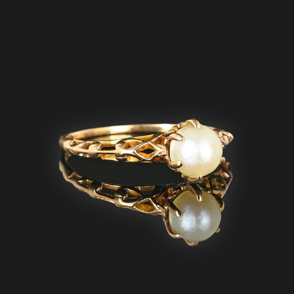 Vintage Gold Filigree Pearl Solitaire Ring - Boylerpf