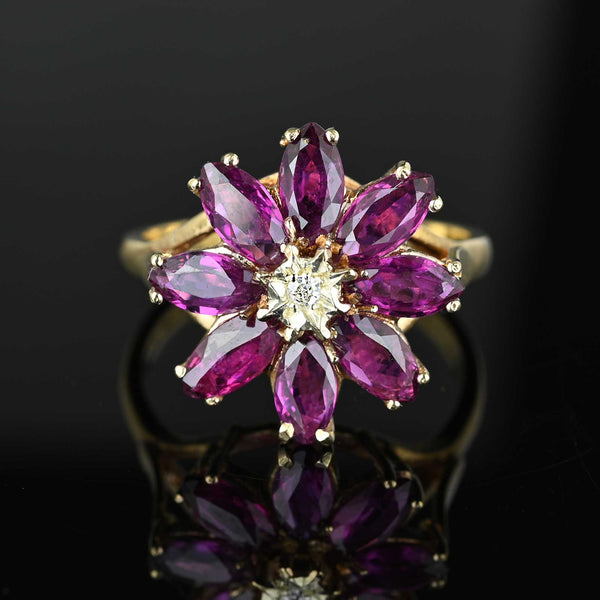 Vintage Diamond Pink Tourmaline Flower Cluster Ring - Boylerpf