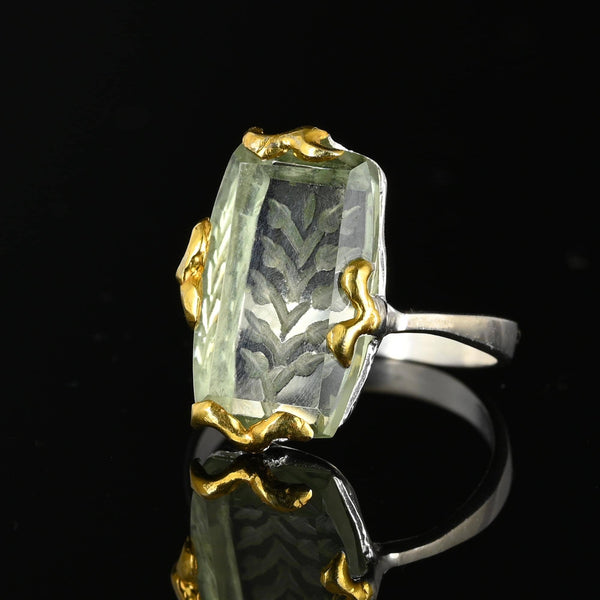 Intaglio Green Amethyst Ring in Gold Sterling Silver - Boylerpf