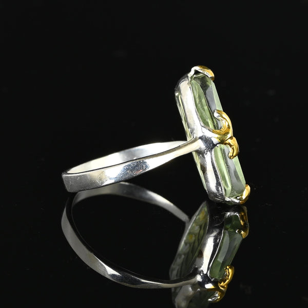 Intaglio Green Amethyst Ring in Gold Sterling Silver - Boylerpf