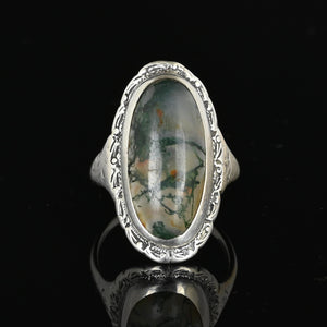 Antique Silver Picture Moss Agate Ring - Boylerpf