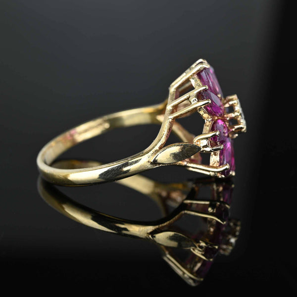 Vintage Diamond Pink Tourmaline Flower Cluster Ring - Boylerpf