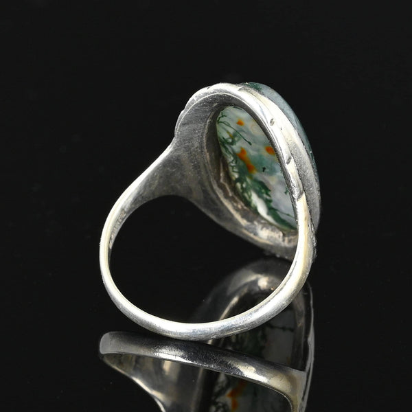 Antique Silver Picture Moss Agate Ring - Boylerpf