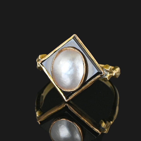 Antique Baroque Pearl Black Onyx Ring in 14k Gold - Boylerpf