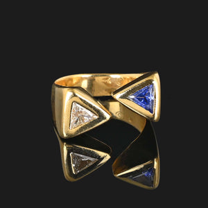 18K Gold Trillion Sapphire and Diamond Ring - Boylerpf