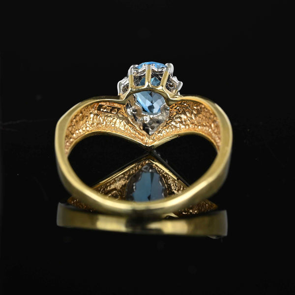 Diamond Halo Pear Cut Blue Topaz Ring in Gold - Boylerpf
