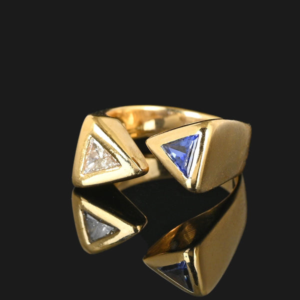 18K Gold Trillion Sapphire and Diamond Ring - Boylerpf