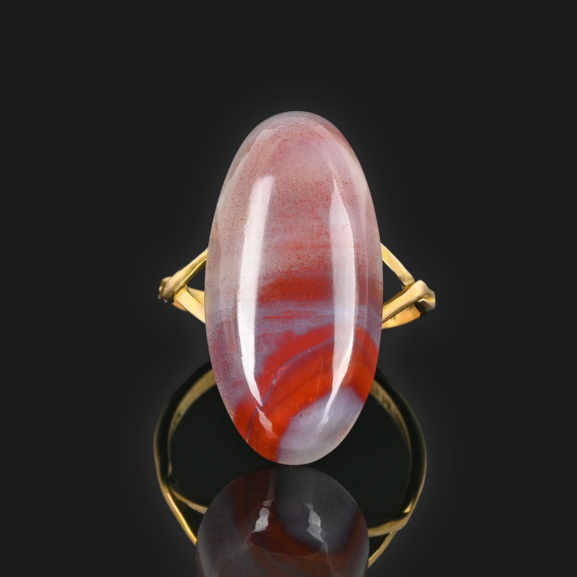 Vintage 13.47 Ct Lake Superior Agate 10K Yellow Gold Cocktail Ring