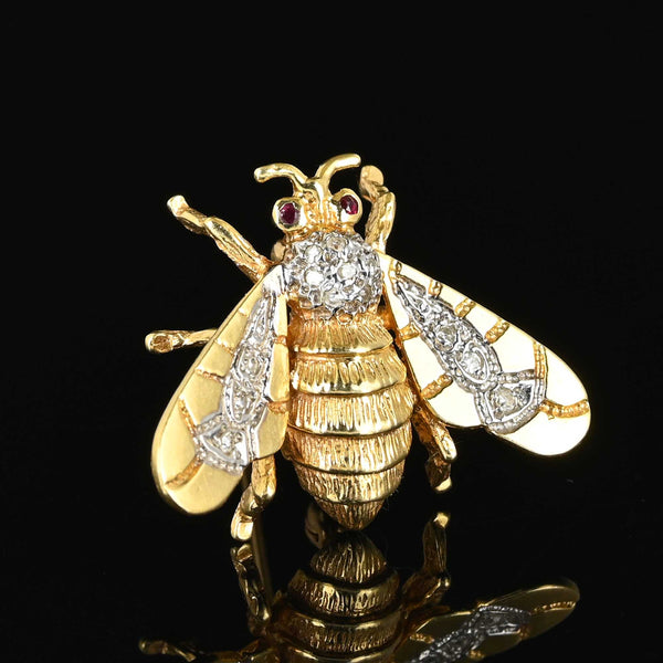 14K Gold Ruby Diamond Bumble Bee Brooch - Boylerpf