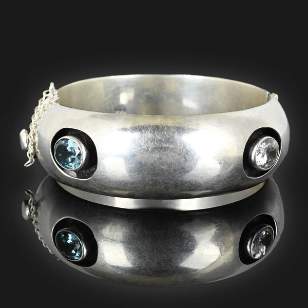 Aquamarine Citrine Amethyst Quartz Silver Bangle Bracelet - Boylerpf