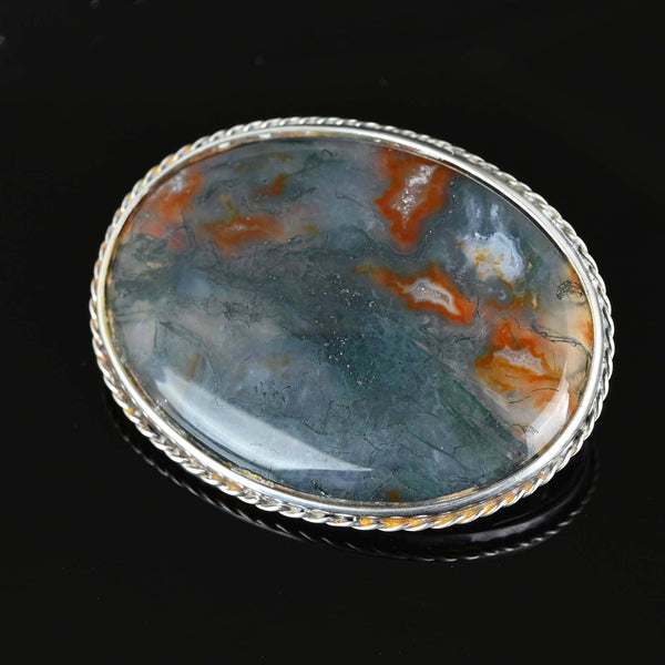 Antique Large Moss agate Brooch in Sterling Silver - Boylerpf