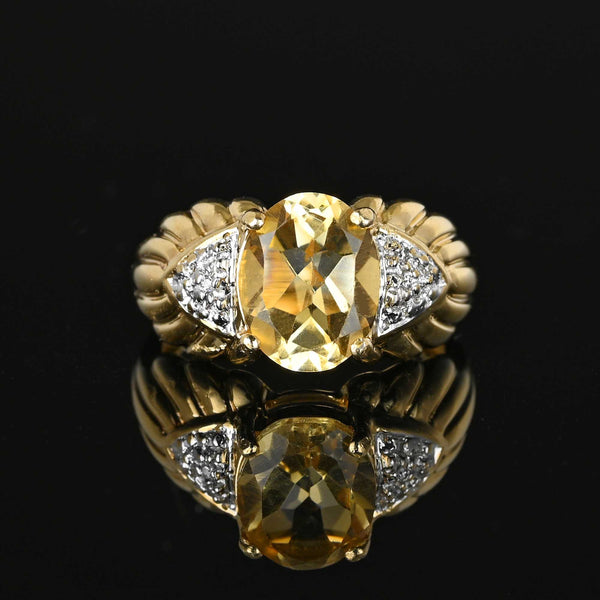 Vintage 14K Gold Illusion Set Diamond Citrine Ring - Boylerpf