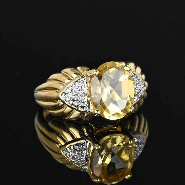 Vintage 14K Gold Illusion Set Diamond Citrine Ring - Boylerpf
