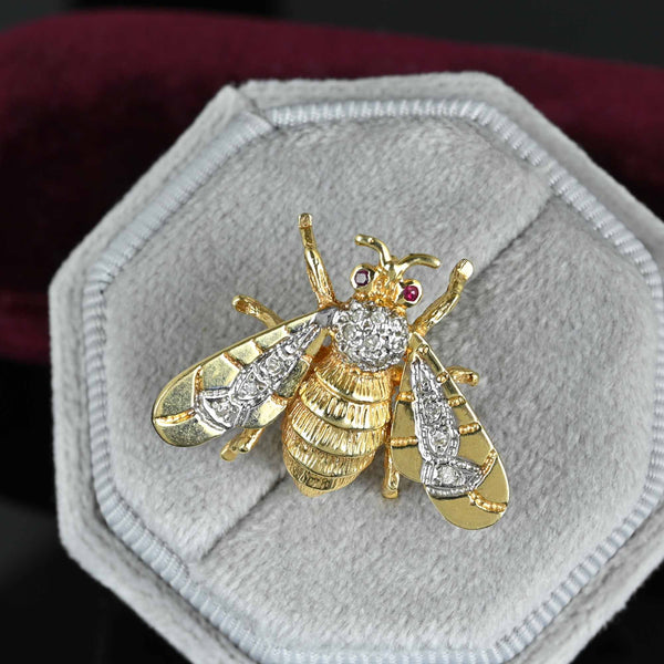14K Gold Ruby Diamond Bumble Bee Brooch - Boylerpf