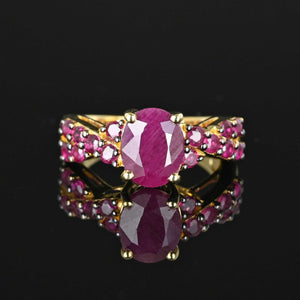 Vintage Cross Over Band Natural Ruby Ring in Gold - Boylerpf