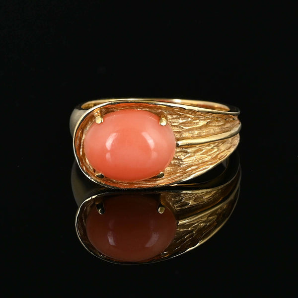 Vintage 14K Gold Coral Solitaire Buckle Ring - Boylerpf