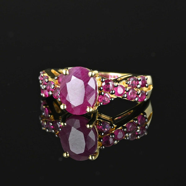 Vintage Cross Over Band Natural Ruby Ring in Gold - Boylerpf