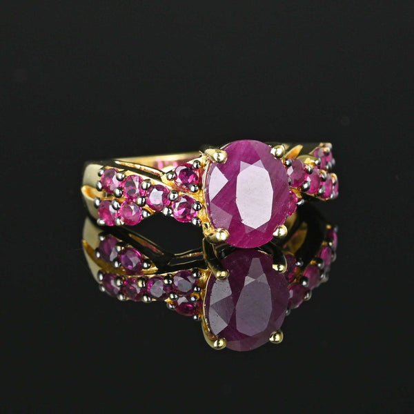 Vintage Cross Over Band Natural Ruby Ring in Gold - Boylerpf