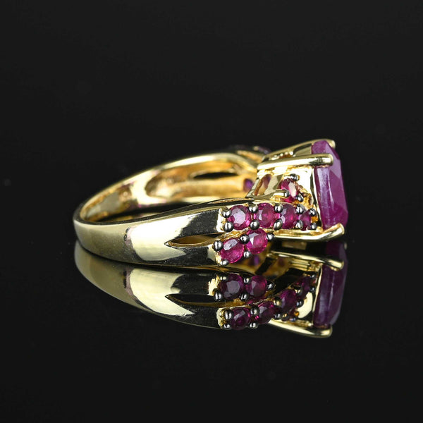 Vintage Cross Over Band Natural Ruby Ring in Gold - Boylerpf