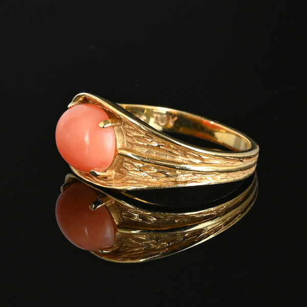 Vintage 14K Gold Coral Solitaire Buckle Ring - Boylerpf