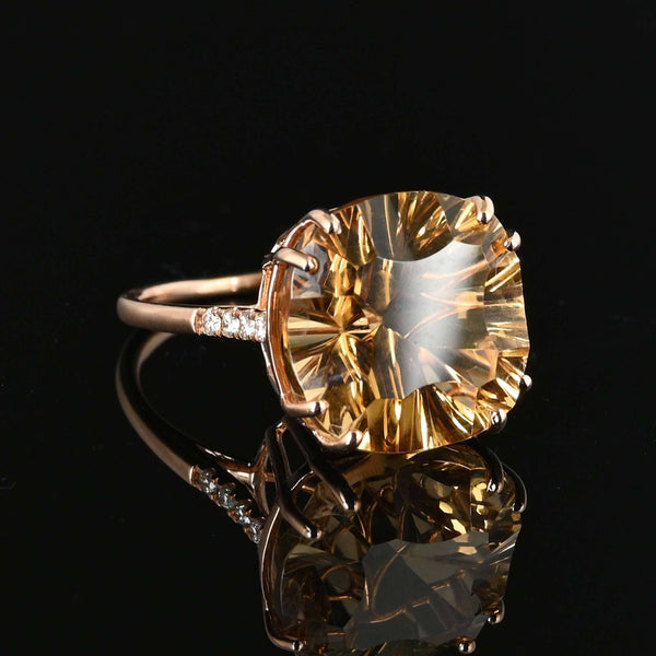 Specialty Cut Citrine Diamond Ring in 14K Rose Gold - Boylerpf