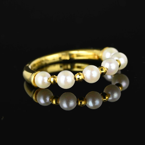 Vintage 18K Gold Half Hoop Pearl Ring - Boylerpf