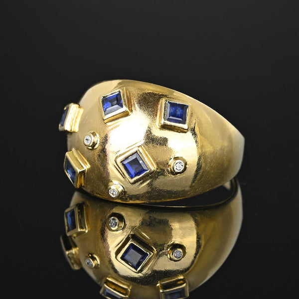 14K Gold Sputnik Style Sapphire Diamond Bombe Ring - Boylerpf