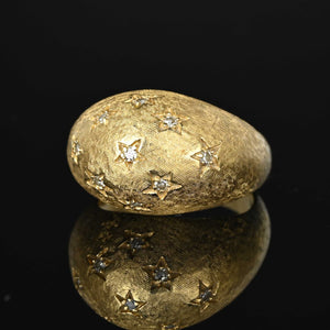 Vintage 14K Gold Diamond Bombe Ring with Stars - Boylerpf