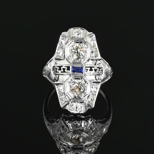 Antique Art Deco Sapphire Diamond Ring in 18K White Gold - Boylerpf