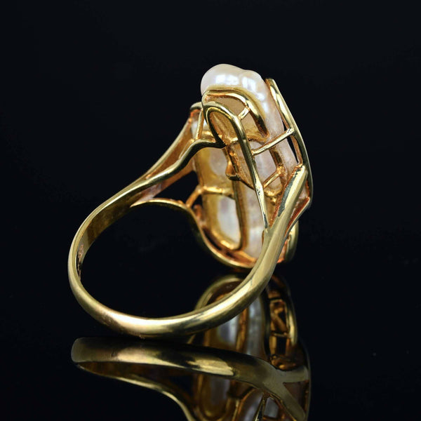 Free Form Diamond Baroque Pearl Ring in 14K Gold - Boylerpf