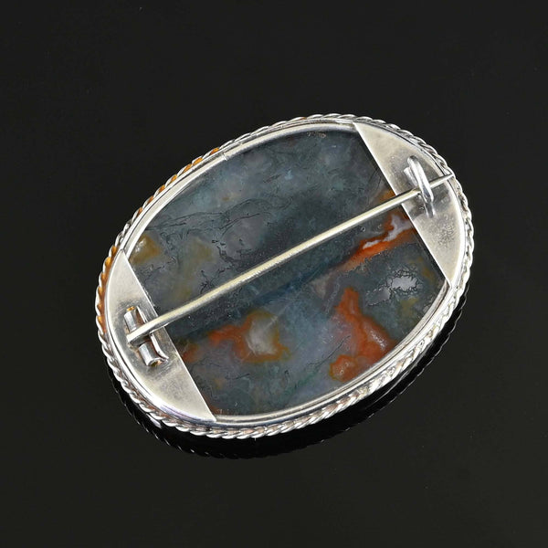 Antique Large Moss agate Brooch in Sterling Silver - Boylerpf